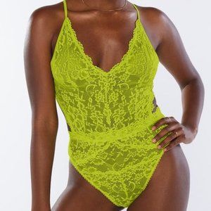 SAVAGE X FENTY Green Floral Lace Teddy - Size: S